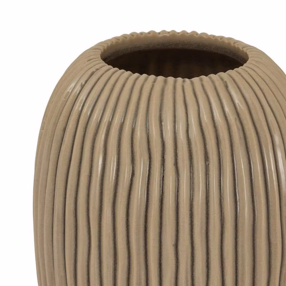 Lemon Pavilion Pallida Collection Large Striped Ceramic Tabletop Vase, Brown, W: 19 cm, D: 19 cm, H: 33 cm – 2