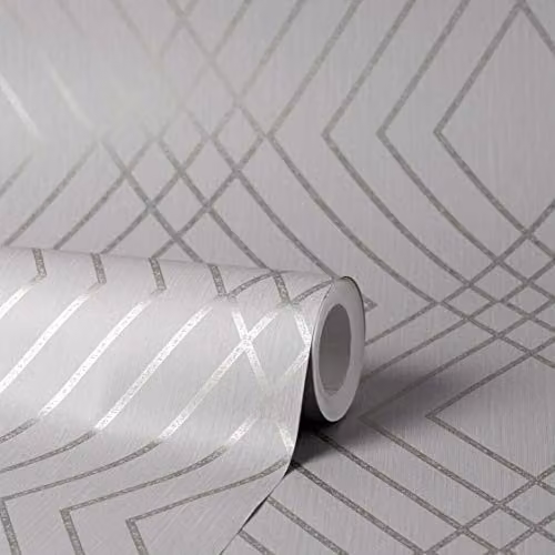 Fine Decor Shard Trellis Abstract Geometric Silver Washable Paper Wallpaper Roll – 1