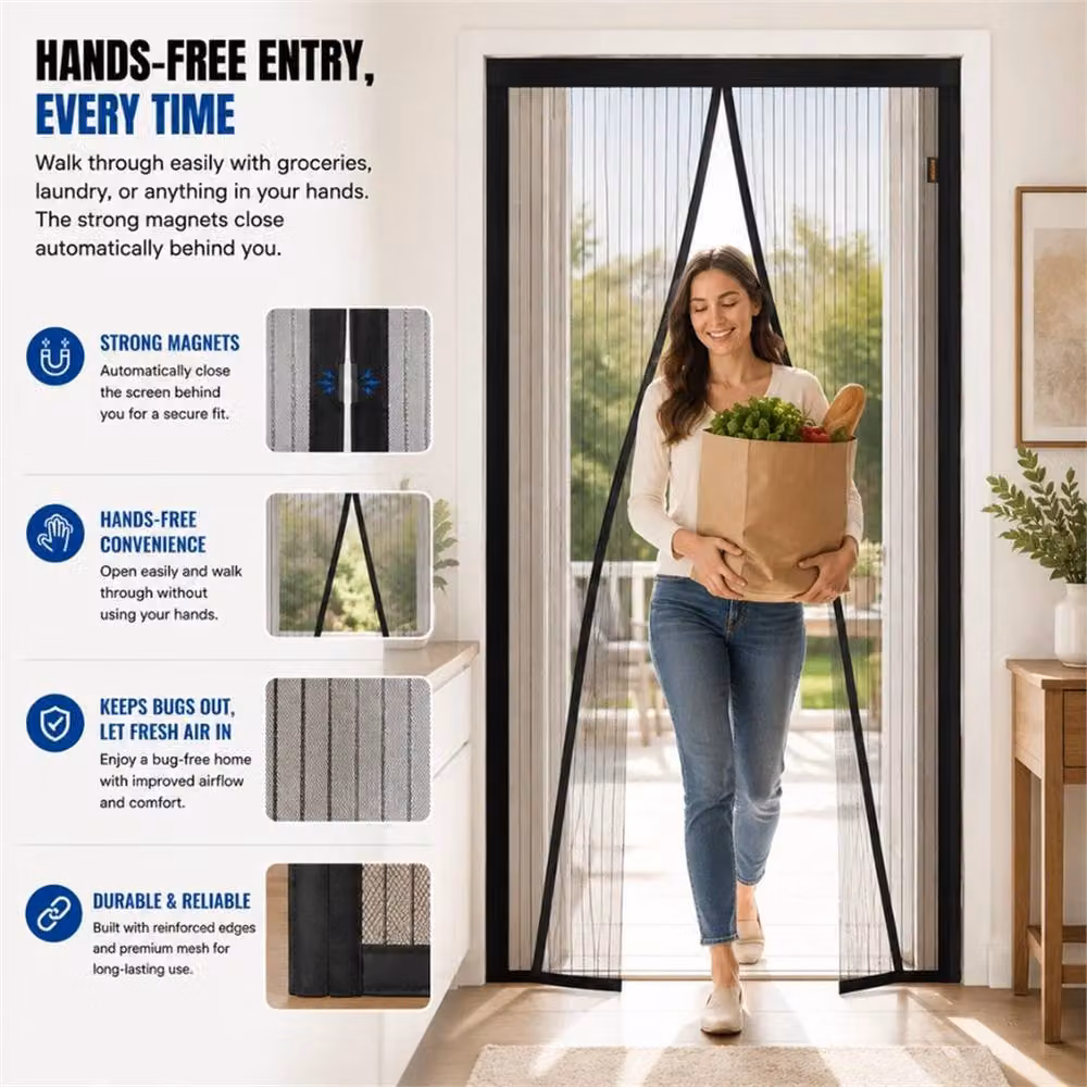 NESTLUNE Magnetic Insect Door Screen Net in Grey, W: 100 cm, H: 210 cm – 3