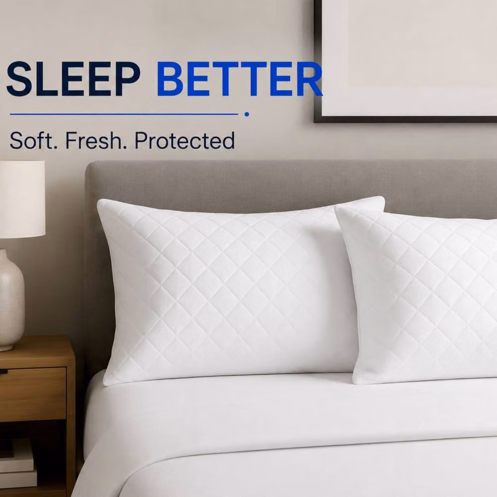 Grace White Quilted Microfibre Pillow Protector with Zipper Closure, Standard Size – 3