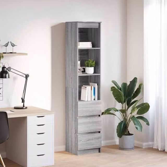 Berkfield Home Grey Sonoma Highboard in MDF, W/D/H: 37.5 x 35 x 180 cm