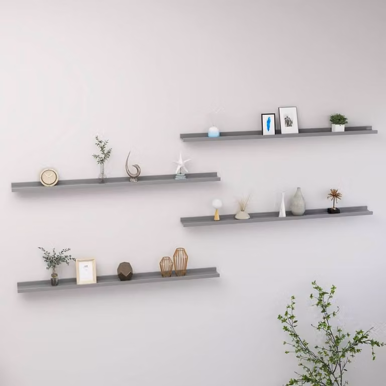 Berkfield Home Set of 4 Grey Wall Mounted Shelves, W: 115 cm, D: 9 cm, H: 3 cm