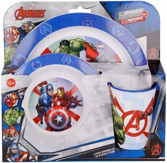 Avengers Thunder Character 3-Piece Blue Plastic Microwave Safe Breakfast Dining Set for Children