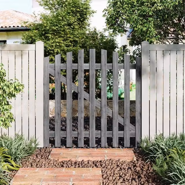 Komore Grey Damp-Proof Spruce Wood Garden Fence Gate with Latch, Width: 120 cm