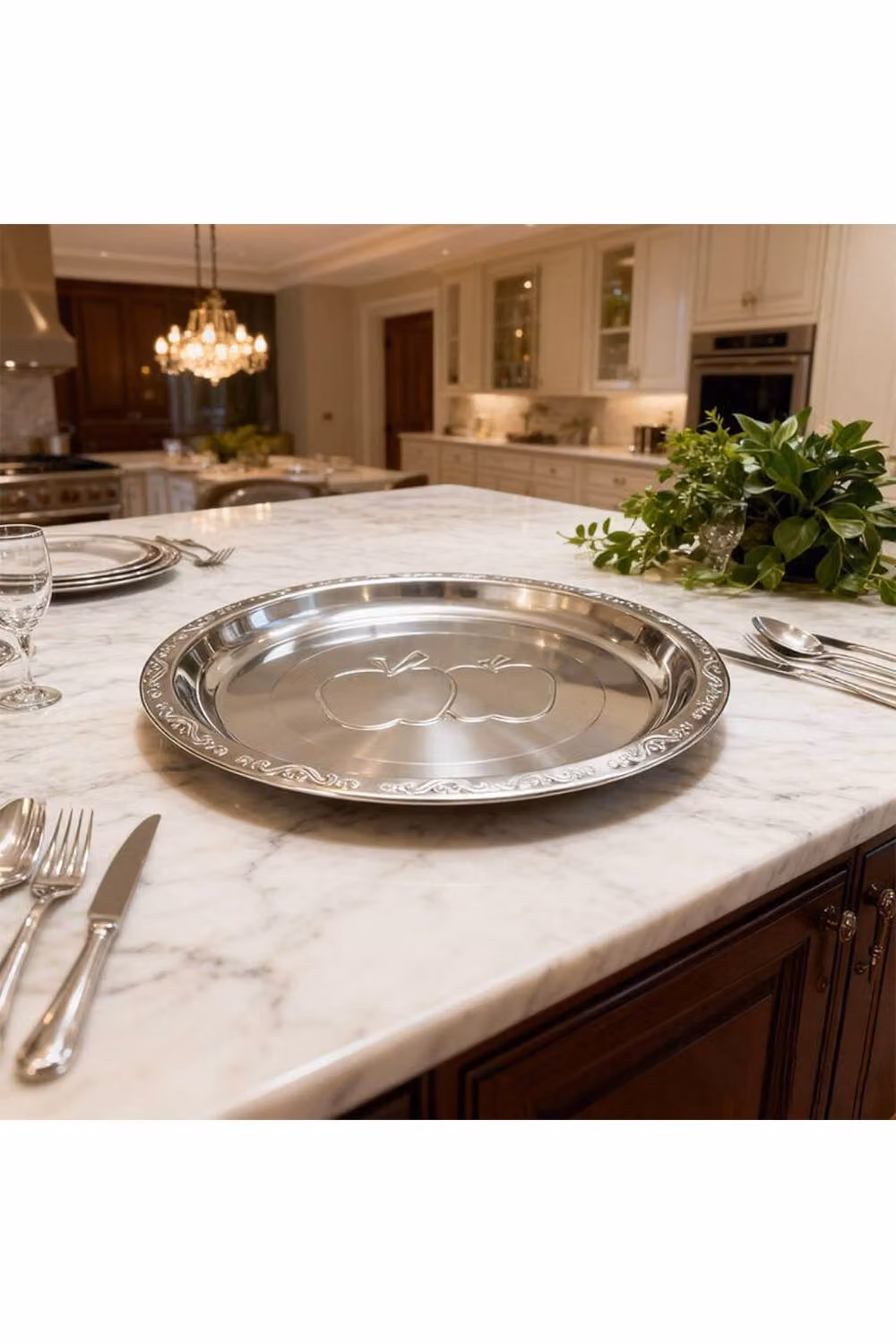 KDMD Silver Stainless Steel Serving Platter with Mirror Finish, Diameter: 55 cm – 2