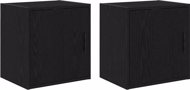 Berkfield Home Set of 2 Black Matt MDF Wall Mounted Garage Cabinets with Hinged Doors and Internal Shelves – 1