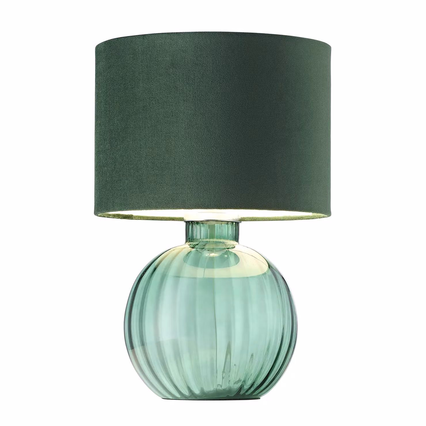 Happy Homewares Contemporary Ribbed Glass Table Lamp with Green Fabric Shade – 2