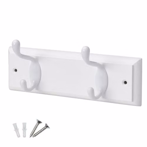 Keypak White Wooden Wall Mounted Coat Rack with 2 Hooks