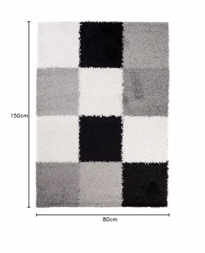 Bravich LTD Black Checked Modern Shaggy Rug, W: 80 cm, L: 150 cm – 2