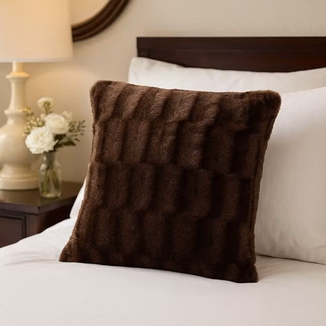 Voltico Arctic Plush Filled Square Cushion in Cream and Brown, 45 x 45 cm – 1
