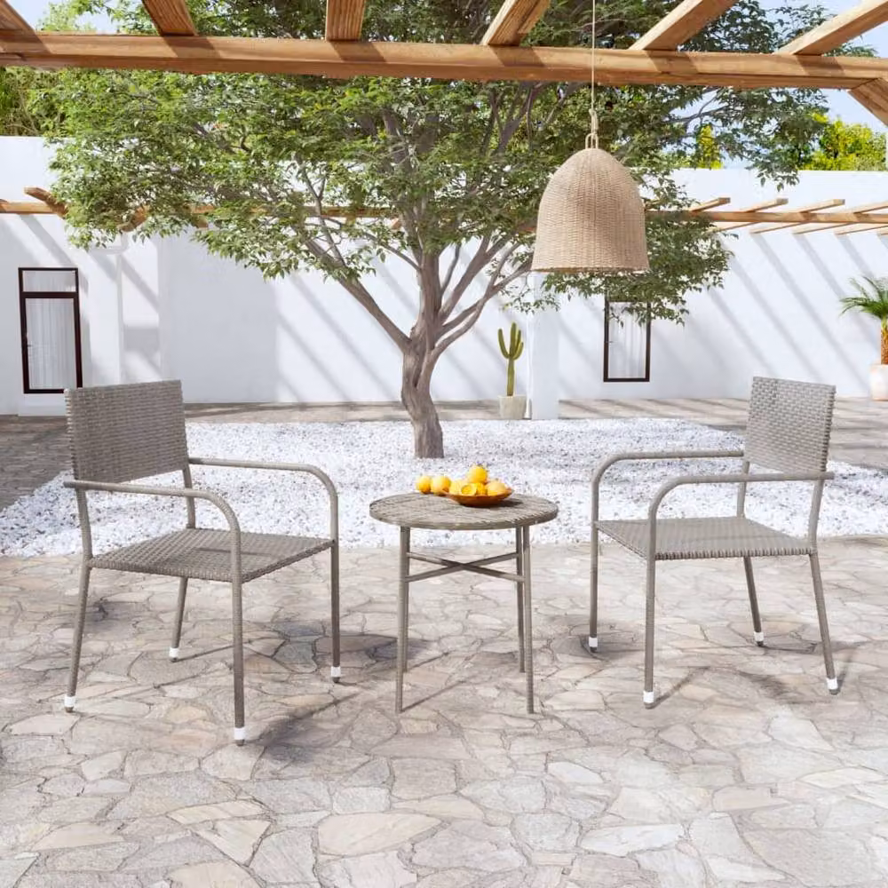 Berkfield Home 3 Piece Modern Poly Rattan Garden Dining Set in Grey – 2