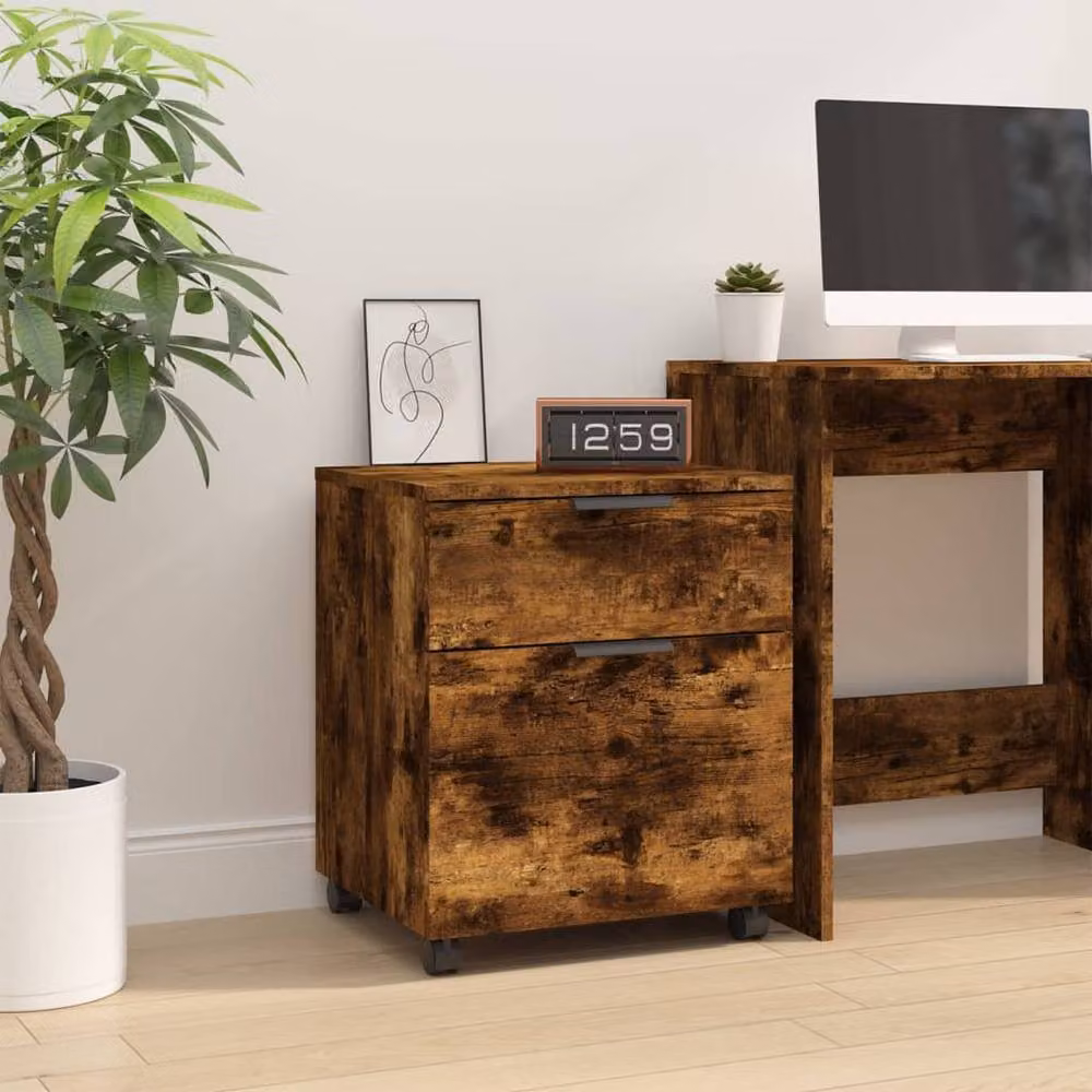 Berkfield Home Mobile File Cabinet with Castors in Smoked Oak Brown, W/D/H: 45 x 38 x 54 cm – 2
