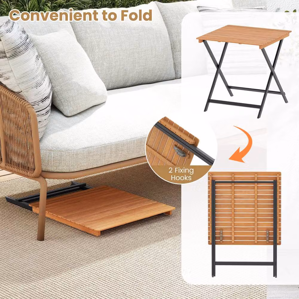 Gymax Square Bistro Folding Dining Table in Brown Acacia Wood for Garden, Balcony or Terrace – 4