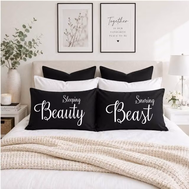 60 Second Makeover Sleeping Beauty Snoring Beast Black Cotton Pillowcases
