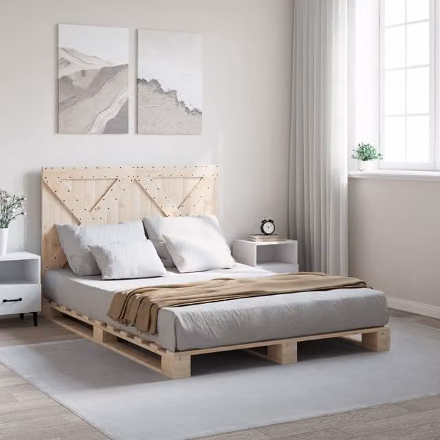 Berkfield Home Solid Wood Bed Frame with Headboard in Brown, W: 140 cm, L: 200 cm