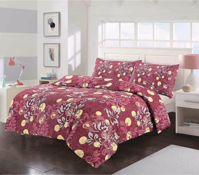 HomeSpace Direct Floral Duvet Cover Set in Red and Purple, W: 180 cm, L: 200 cm