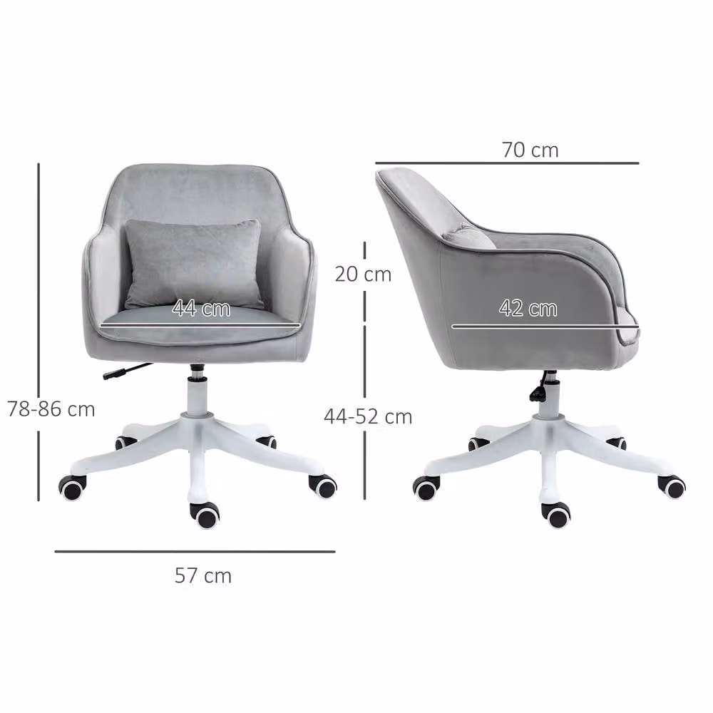 STILVORA Grey Velvet Swivel Task Chair for Home Office with Castors – 3