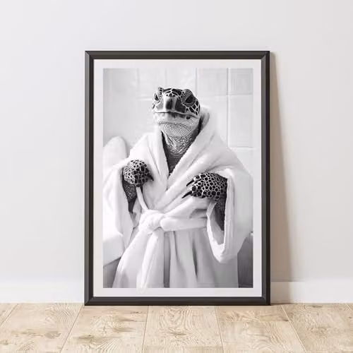 60 Second Makeover Turtle Bathrobe Animal Print Paper Poster, A3, Multicolour