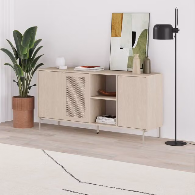 Decortie Elegant Sideboard Cabinet with Laser-Cut Geometric Door in Sonoma Oak