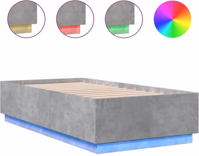 Berkfield Home Small Single Bed Frame with LED Lighting and USB Charging Port, Concrete Grey, W/D/H: 75 x 190 cm