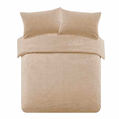 Brentfords Teddy Fleece Duvet Cover and Pillowcase Set, Beige/Brown, W/D/H: 200 x 200 x 50 cm
