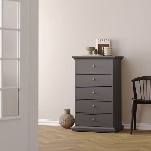 Furniture To Go Paris 5 Drawer Chest in Grey