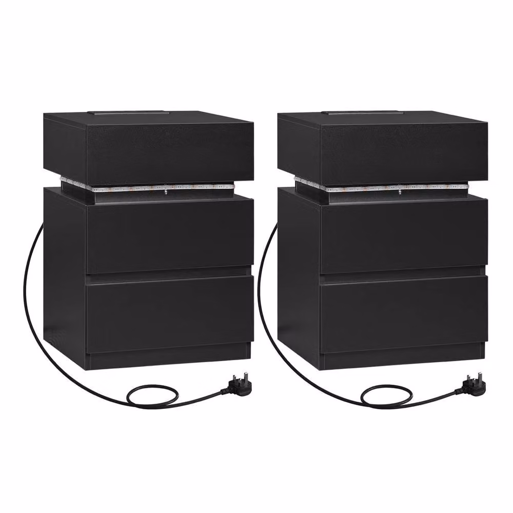 FORGEVIO Modern Black Bedside Table Nightstand with 2 Drawers and Integrated Charging Station – 3