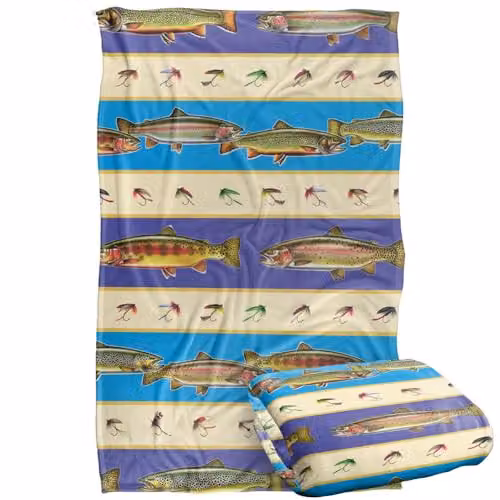 JQ Licensing Trout Fishing Lures Pattern Super Soft Fleece Throw Blanket, Multicolour, W/D/H: 91 x 147 cm
