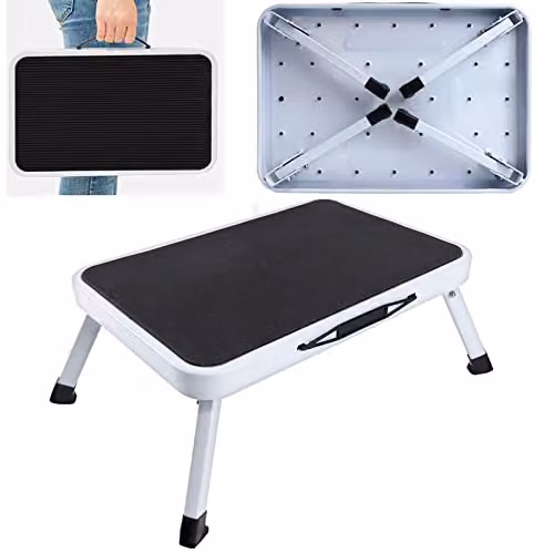Gr8 Home Single Step Folding Caravan Stool in Red or White, W/D/H: 38 x 26 x 17.5 cm