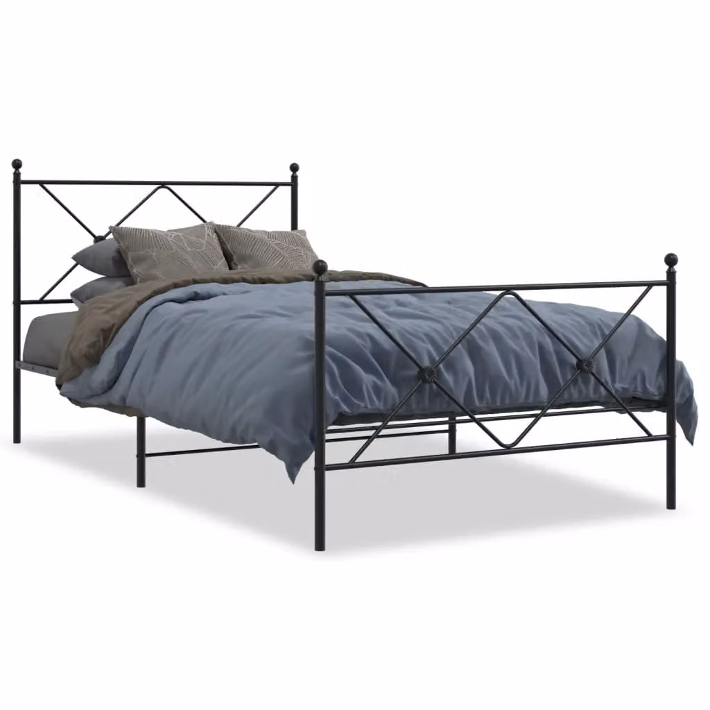 Berkfield Home Metal Bed Frame with Footboard, Black, W/D/H: 100 x 190 cm – 2