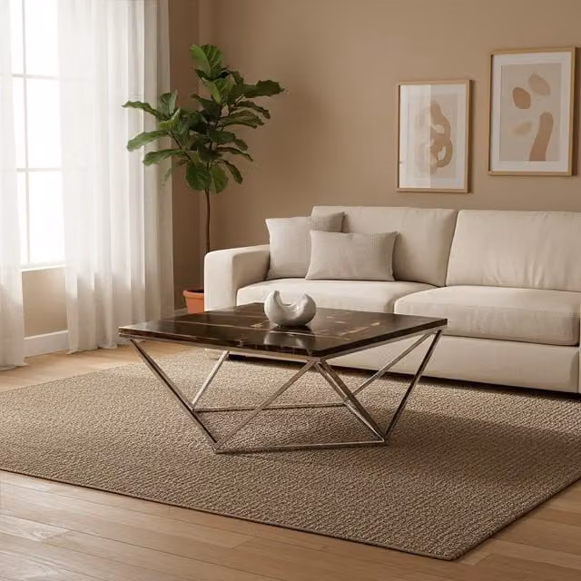 Fifty Five South Modern Square Wood and Metal Coffee Table in Brown, Gold and Black