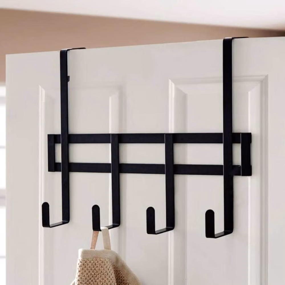 EONLION Metal Overdoor Coat Hook Rack with 4 Hooks in Black, Width: 50 cm – 3