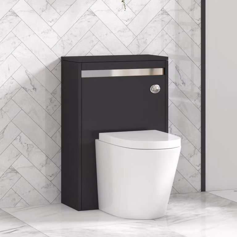 Royal Bathrooms Orion Matt Obsidian Black Wall Mounted WC Unit with Cesar Rimless Toilet Pan, Seat and Cistern, Width: 54 cm