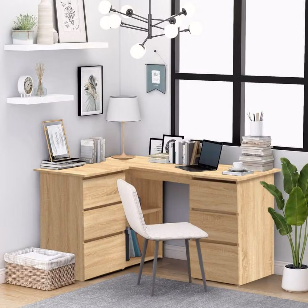 Berkfield Home Corner Desk in Sonoma Oak, W/D/H: 145 x 100 x 76 cm – 2