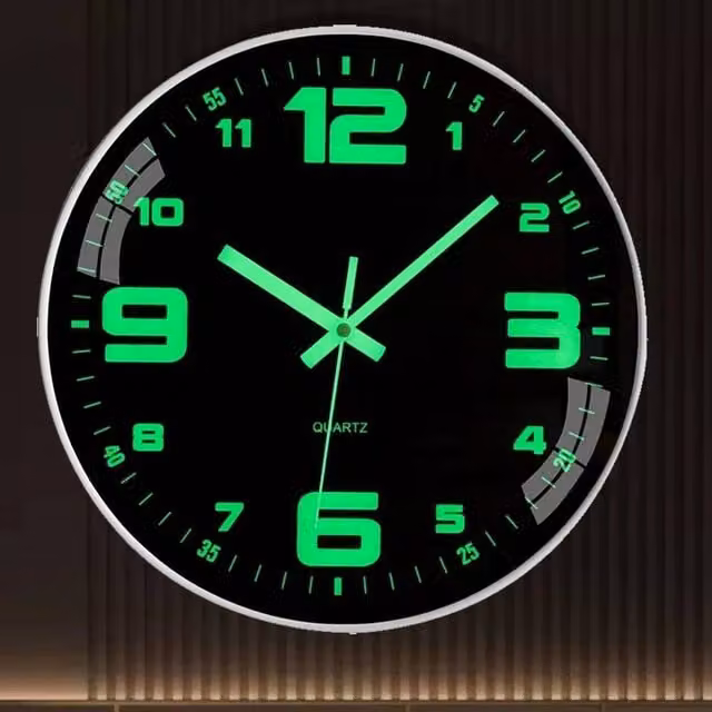 FLAVORA Black Luminous Silent Quartz Illuminated Round Wall Clock