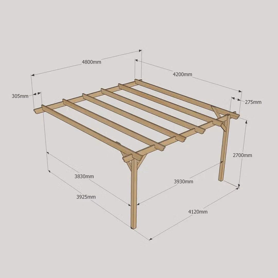 Rutland County Garden Furniture Ltd Wall Mounted Lean-to Garden Pergola in Rustic Brown Wood, W: 480 cm, D: 120 cm, H: 270 cm – 6