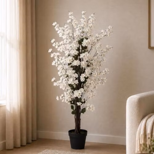 Leaf Artificial White Blossom Tabletop Tree, Height: 120 cm, Width: 40 cm, Depth: 40 cm – 2
