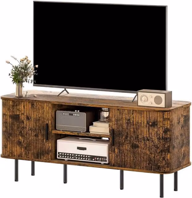 NESTLUNE Mid-Century TV Unit for your Living Room in Brown and Black, W: 100 cm, D: 15 cm