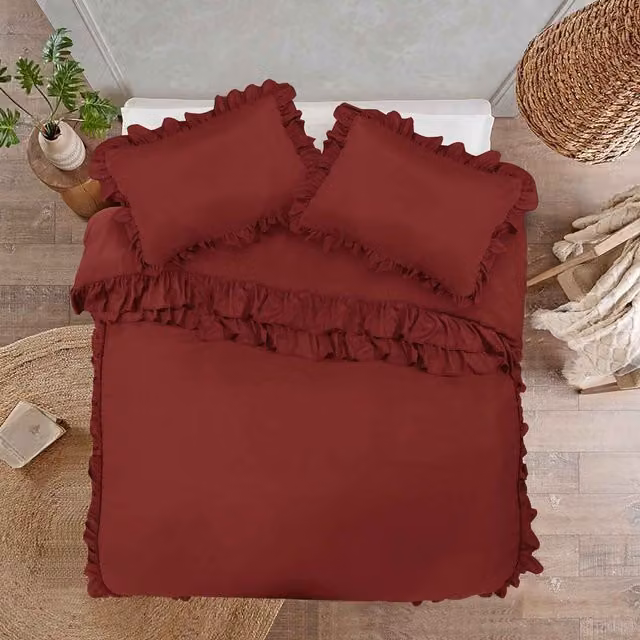 Cotton Passion Shabby Chic Microfibre Duvet Cover Set in Red and Brown, W: 90 cm x L: 190 cm