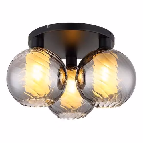 Globo Lighting Ulf Cluster Ceiling Light in Black with Smoky Glass Spheres, Diameter: 46 cm