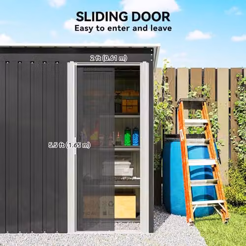 Outsunny Metal Garden Storage Shed with Sliding Door and Lock, Black – 4