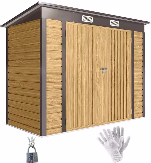Outsunny Metal Garden Storage Shed with Double Doors, Brown – 1