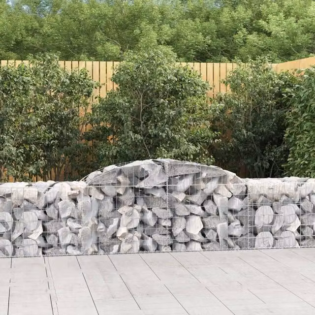 Berkfield Home Arched Gabion Baskets, 11 Piece Set, Silver Galvanised Steel, W: 300 cm, D: 50 cm, H: 60-80 cm – 1