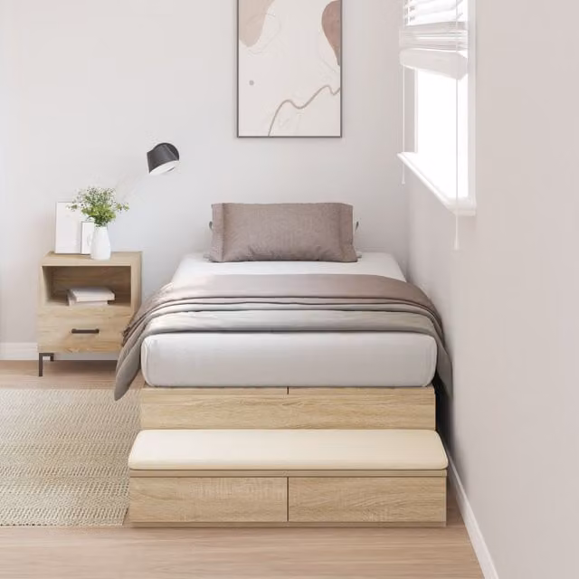 Berkfield Home Sonoma Oak Storage Bed Frame with Drawers, Brown, W/D/H: 236.5 x 100 x 31.5 cm