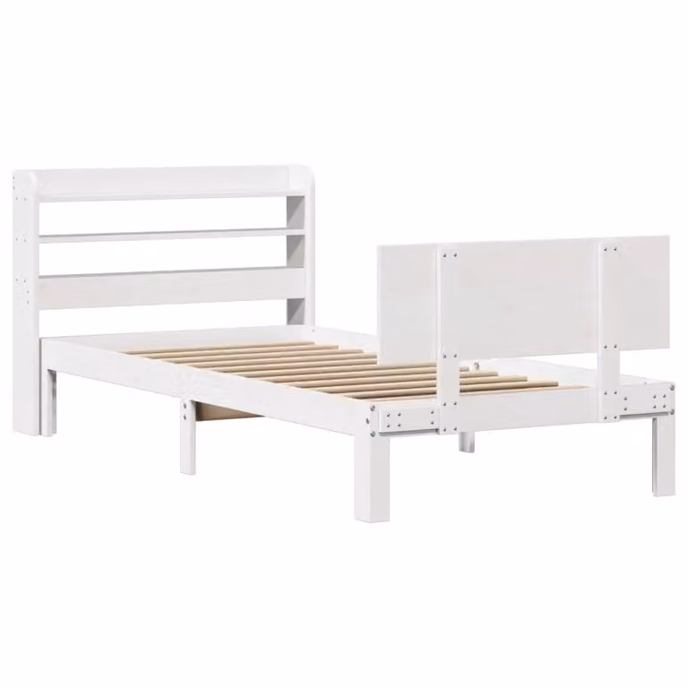 Berkfield Home White Rustic Pine Bed Frame with Headboard and Side Compartments, W/D/H: 90 x 200 cm