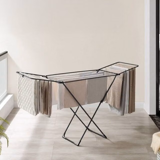 SONGMICS Foldable Metal Clothes Drying Rack - Black