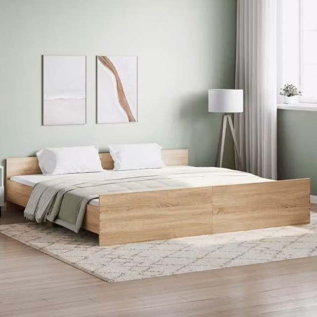 Berkfield Home Bed Frame with Headboard and Footboard in Sonoma Oak Brown, 200 x 200 cm – 1