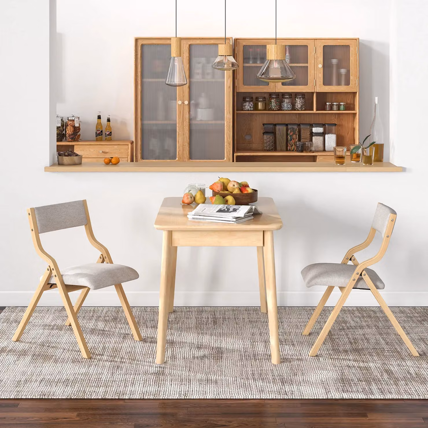 Costway Set of 2 Grey Upholstered Wooden Folding Dining Chairs – 2