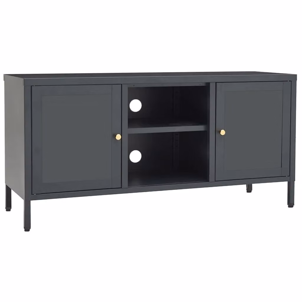 Berkfield Home Anthracite TV Cabinet with Glass Doors and Metal Frame, W/D/H: 105 x 35 x 52 cm – 2