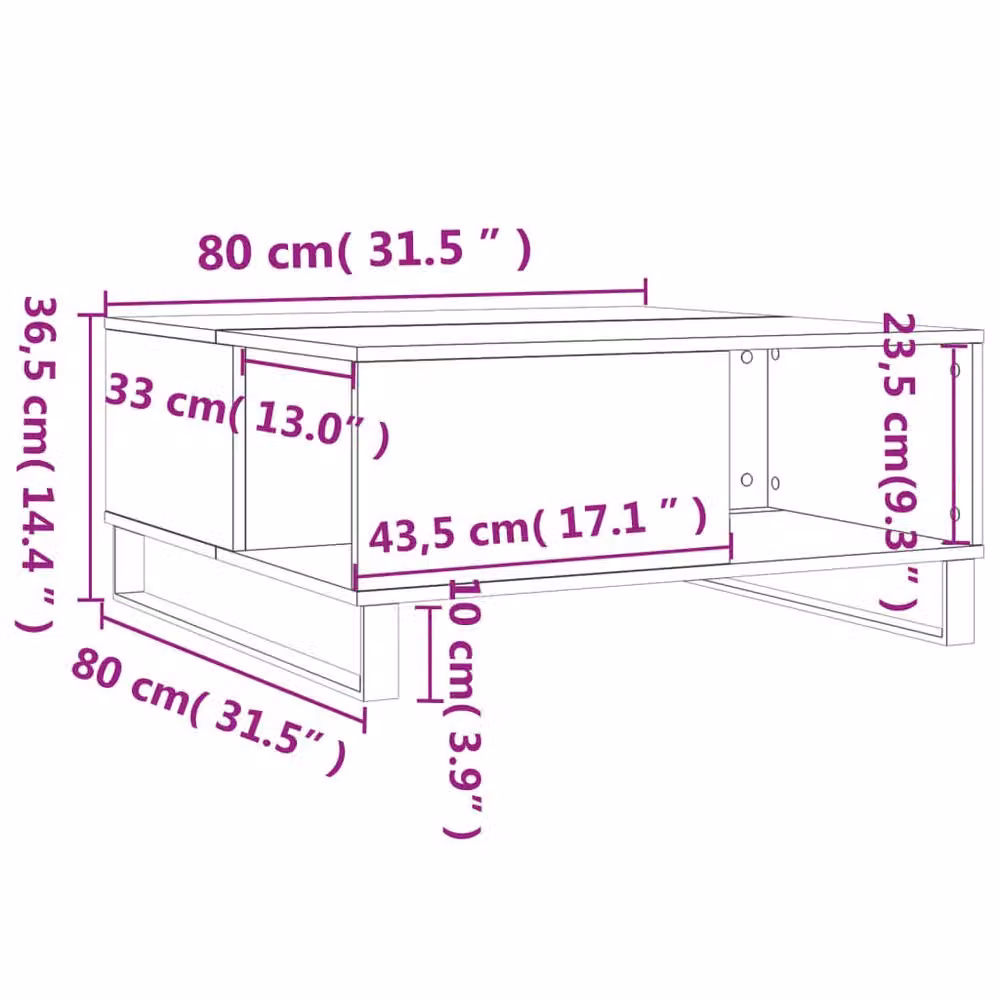 Berkfield Home Modern Square Coffee Table in Grey Sonoma, W/D/H: 80 x 80 x 36.5 cm – 4